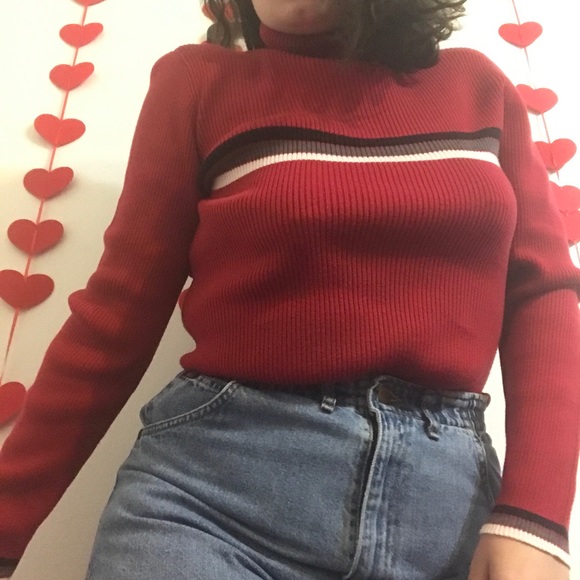SOLD~ Casual Corner Annex y2k Striped Red Sweater - Picture 1 of 4